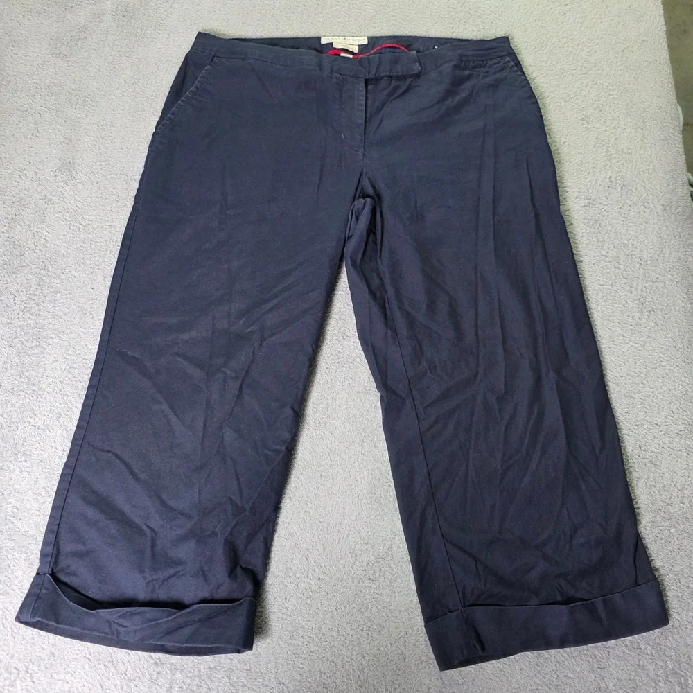 Tommy Hilfiger Womens 18 Chino Pants Navy Blue Stretch Cuffed Cropped Trousers